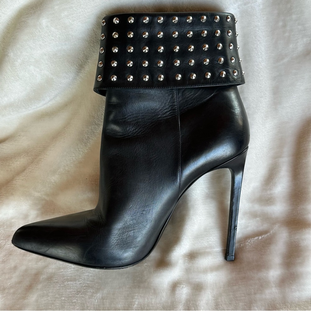 YSL Saint Laurent Black Studded Heeled Boots Size 39 European 4.75 inch Luxury - Picture 8 of 17